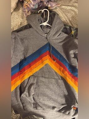 Aviator Gray Hoodie with Rainbow Chevron Stripes